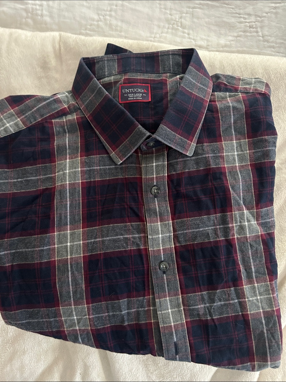 UNTUCKit Men’s Navy and Burgundy Plaid Button-Down Shirt